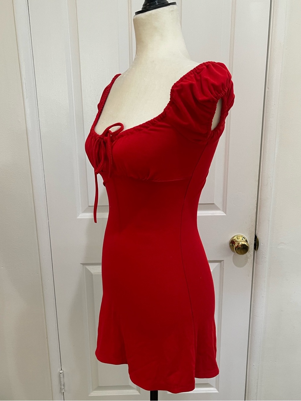 Red Riding Hood Ruched Tie-Front Mini Dress - Picture 3 of 8